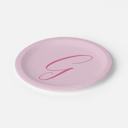 Anfangsbuchstabe Monogramm Hellrosa Schlicht Chic Pappteller (Schrägansicht)