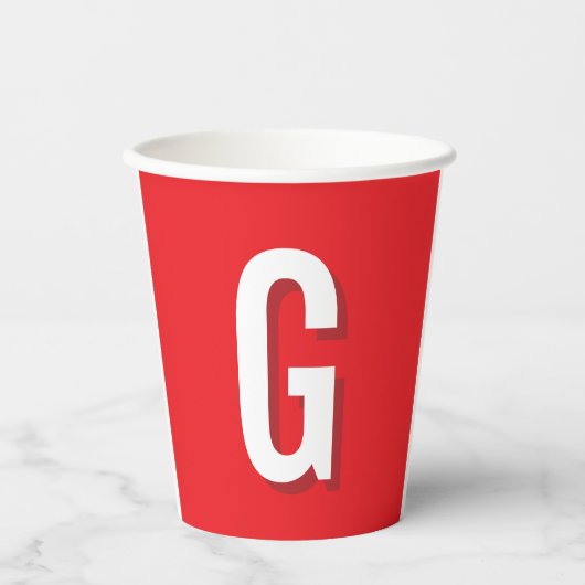 Anfangsbuchstabe Monogramm Rot Weiß Schlicht Einfa Pappbecher (Vorderseite)