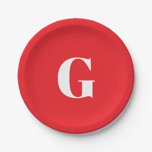 Anfangsbuchstabe Monogramm Rot Weiß Schlicht Einfa Pappteller (Vorderseite)