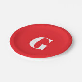 Anfangsbuchstabe Monogramm Rot Weiß Schlicht Einfa Pappteller (Schrägansicht)