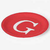 Anfangsbuchstabe Monogramm Rot Weiß Schlicht Einfa Pappteller (Schrägansicht)