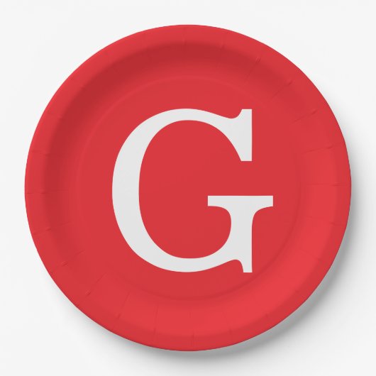 Anfangsbuchstabe Monogramm Rot Weiß Schlicht Einfa Pappteller (Vorderseite)