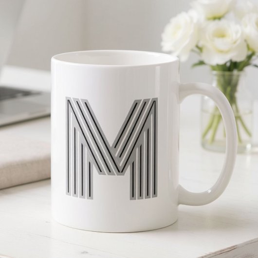 Anfangsbuchstabe Monogramm Schwarz Weiß Modern Sty Kaffeetasse