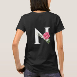 Anfangsbuchstabe N in weiß mit rosa Rose T-Shirt