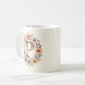 Anfangsbuchstabe P Flower Boho Blumen Tasse (Vorderseite Links)