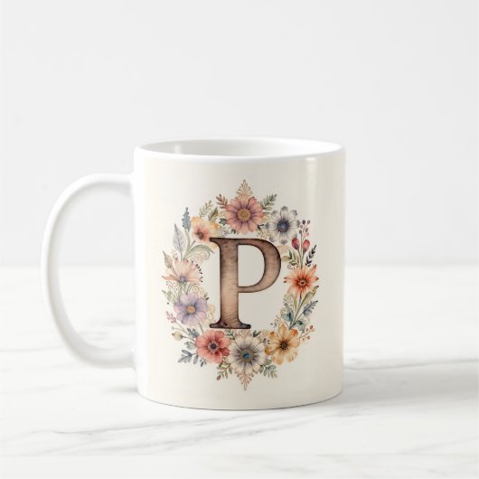 Anfangsbuchstabe P Flower Boho Blumen Tasse (Links)