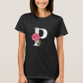 Anfangsbuchstabe P in weiß mit rosa Rose T-Shirt (Vorderseite)