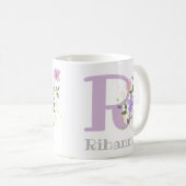 Anfangsbuchstabe Plus Name mit Blumen. Florales De Kaffeetasse (VorderseiteRechts)