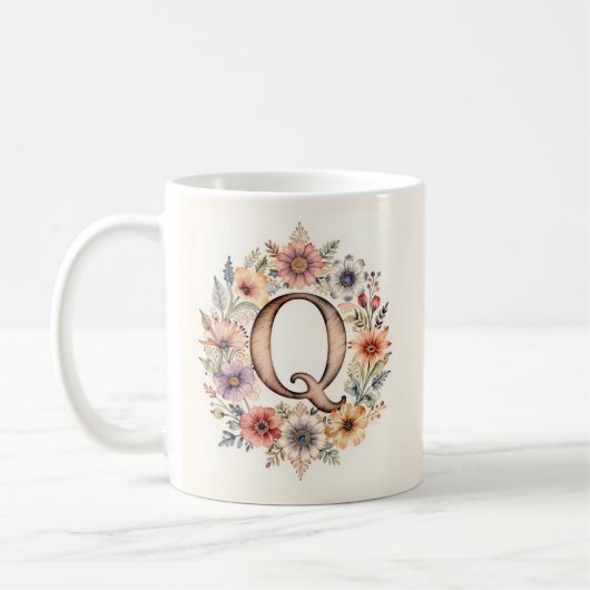 Anfangsbuchstabe Q Flower Boho Blumen Tasse (Links)