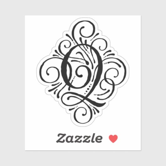 Anfangsbuchstabe Q: Monogramm Geblüht Aufkleber (Blatt)