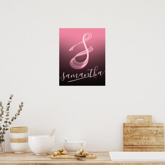 Anfangsbuchstabe Rosa Script Eindeutige Bezeichnun Poster (Küche)