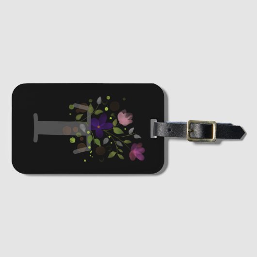 Anfangsbuchstabe T Plus Floral Design Gepäckmarke Gepäckanhänger (Vorderseite (Horizontal))