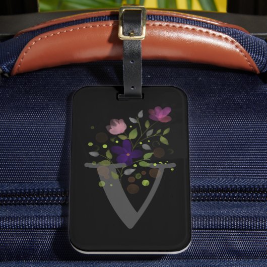 Anfangsbuchstabe V Plus Floral Design Gepäckmarke Gepäckanhänger (Vorderseite Insitu 2)