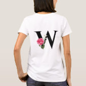 Anfangsbuchstabe W in Schwarz mit rosa Rose T-Shirt (Rückseite)