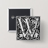 Anfangsbuchstabe W Mittelalterliches Monogramm Vin Button (Vorne & Hinten)