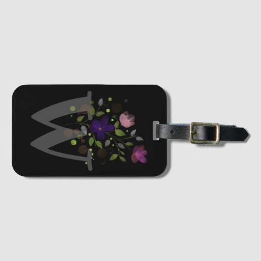 Anfangsbuchstabe W Plus Floral Design Gepäckmarke Gepäckanhänger (Vorderseite (Horizontal))