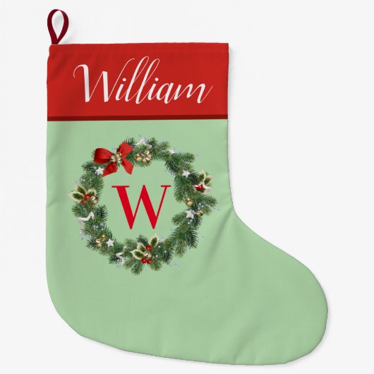 Anfangsbuchstabe Weihnachtskranz-Monogramm   Großer Weihnachtsstrumpf (Vorderseite)