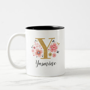 Anfangsbuchstabe Y für Monogramm rosa Floral Zweifarbige Tasse