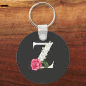 Anfangsbuchstabe Z in Weiß mit rosa Rose Schlüsselanhänger (Vorderseite)