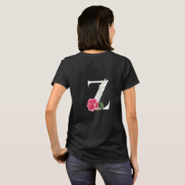 Anfangsbuchstabe Z in Weiß mit rosa Rose T-Shirt