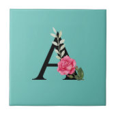 Anfangsbuchstaben A in weißer rosa Rose Fliese (Vorderseite)