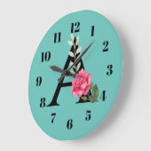 Anfangsbuchstaben A in weißer rosa Rose Große Wanduhr (Winkel)