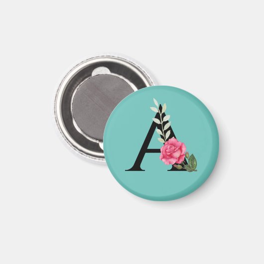 Anfangsbuchstaben A in weißer rosa Rose Magnet (Vorderseite/Rückseite)