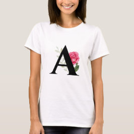 Anfangsbuchstaben A in weißer rosa Rose T-Shirt