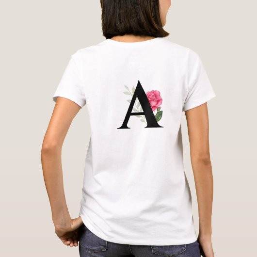 Anfangsbuchstaben A in weißer rosa Rose T-Shirt (Rückseite)