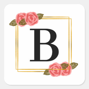 Anfangsbuchstaben   Buchstabe B mit goldenem Rahme Quadratischer Aufkleber