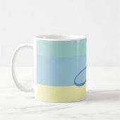 Anfangsbuchstaben des blauen gelben Farbblocks Kaffeetasse (Links)
