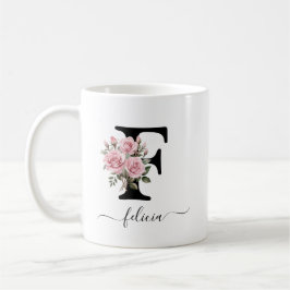 Anfangsbuchstaben F rosa Rosen Floral Blume Monogr Kaffeetasse