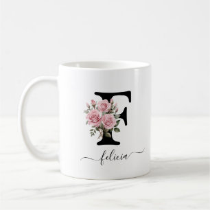 Anfangsbuchstaben F rosa Rosen Floral Blume Monogr Kaffeetasse