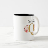 Anfangsbuchstaben für Monogramm Rosa Floral Q Zweifarbige Tasse (VorderseiteRechts)