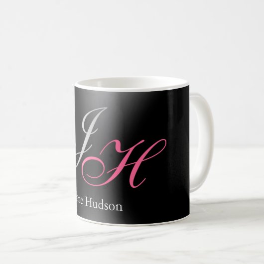 Anfangsbuchstaben für Schwarz-Grau-Monogramm Kaffeetasse (VorderseiteRechts)