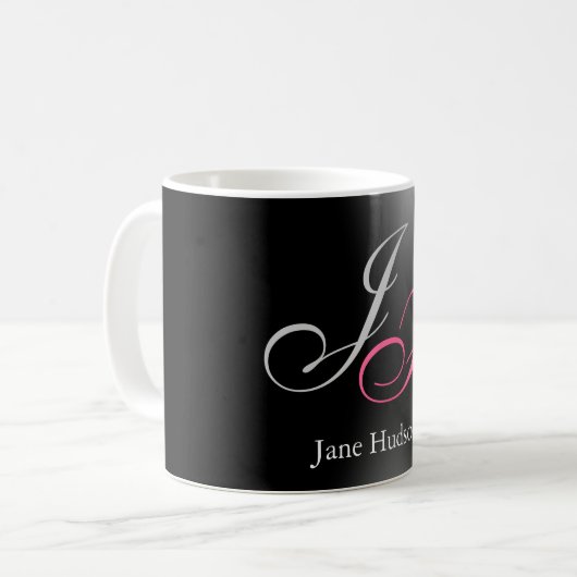 Anfangsbuchstaben für Schwarz-Grau-Monogramm Kaffeetasse (Vorderseite Links)