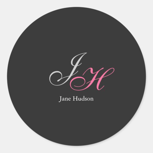 Anfangsbuchstaben für Schwarz-Grau-Monogramm Runder Aufkleber (Vorderseite)