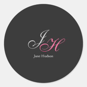 Anfangsbuchstaben für Schwarz-Grau-Monogramm Runder Aufkleber