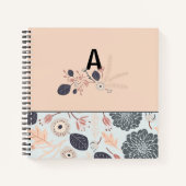 Anfangsbuchstaben Grau Peach floral Muster Notizblock (Vorderseite)