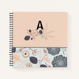 Anfangsbuchstaben Grau Peach floral Muster Notizblock