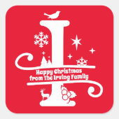 Anfangsbuchstaben I Monogramm Familienname Quadratischer Aufkleber (Vorderseite)