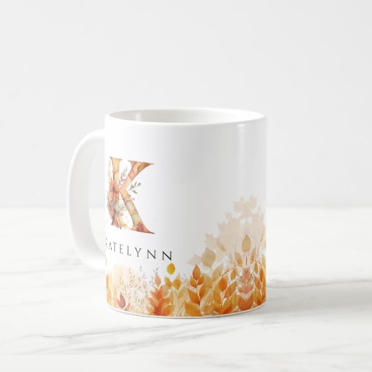 Anfangsbuchstaben K für Herbstlaub Kaffeetasse (Vorderseite Links)