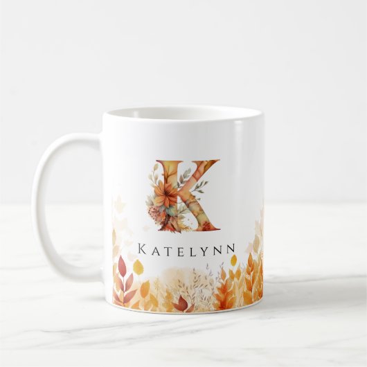 Anfangsbuchstaben K für Herbstlaub Kaffeetasse (Links)