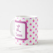 Anfangsbuchstaben L Sterne Rosa Blume Monogramm Kaffeetasse (Vorderseite Links)