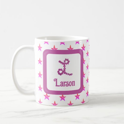 Anfangsbuchstaben L Sterne Rosa Blume Monogramm Kaffeetasse (Links)