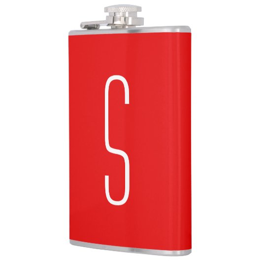 Anfangsbuchstaben Monogram, Modernes Rotes Weiß Flachmann (Links)