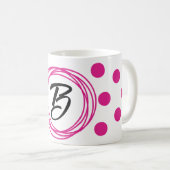 Anfangsbuchstaben Monogram Pink Polka Punkte Kaffeetasse (VorderseiteRechts)