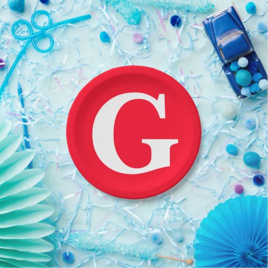 Anfangsbuchstaben Monogram Red White Schlicht Simp Pappteller (Party)