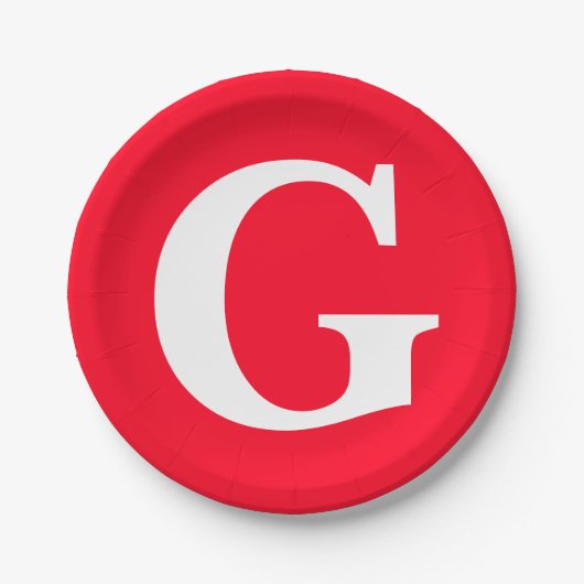 Anfangsbuchstaben Monogram Red White Schlicht Simp Pappteller (Vorderseite)