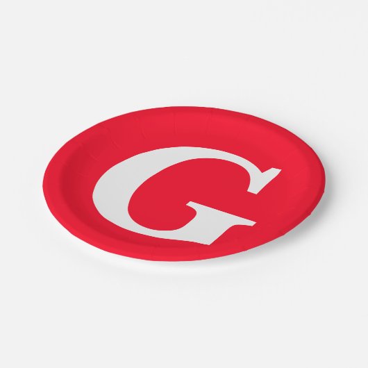 Anfangsbuchstaben Monogram Red White Schlicht Simp Pappteller (Schrägansicht)